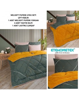 ETE HOMETEX ÇİFT KİŞİLİK WELSOFT UYKU SETİ YANSIMA HARDAL 8696474231992